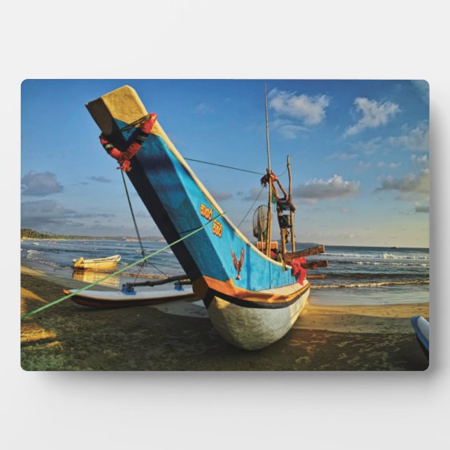Colourful Fishing Boat By The Ocean Plaque (Front)