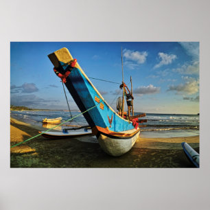 Colourful Fishing Boat By The Ocean Poster