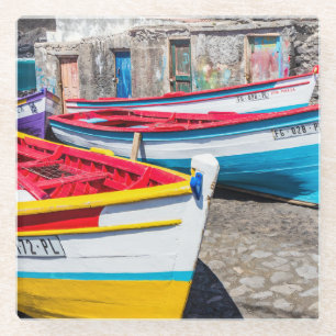 Colourful Fishing Boats, Cape Verde Glass Coaster
