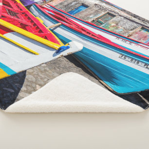 Colourful Fishing Boats, Cape Verde Sherpa Blanket