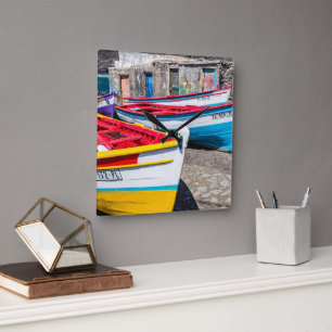 Colourful Fishing Boats, Cape Verde Square Wall Clock