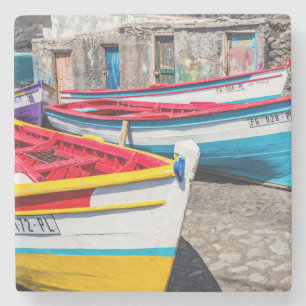Colourful Fishing Boats, Cape Verde Stone Coaster