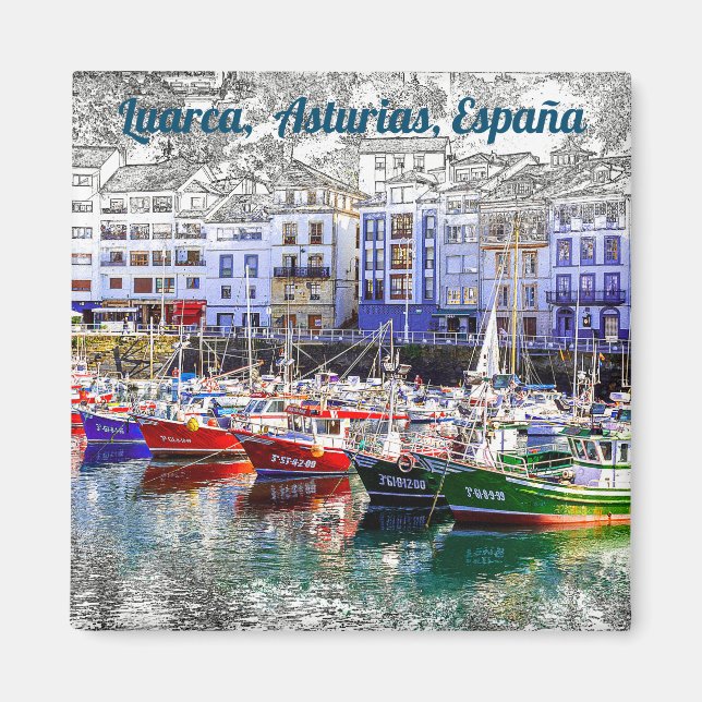 Colourful fishing boats in Luarca, Asturias, Spain Magnet (Front)