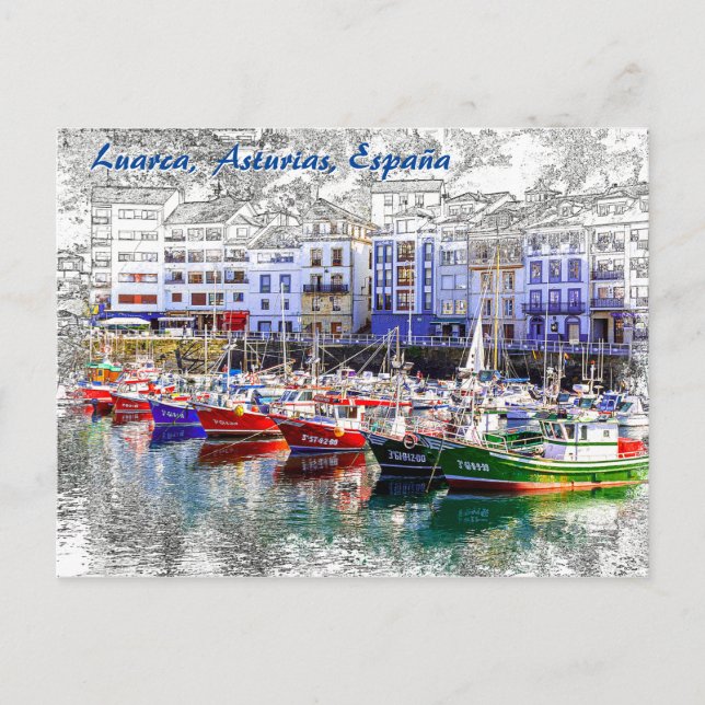 Colourful fishing boats in Luarca, Asturias, Spain Postcard (Front)
