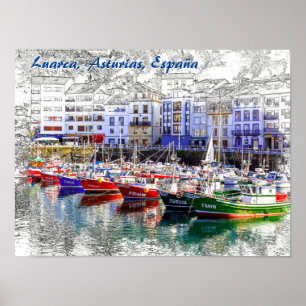 Colourful fishing boats in Luarca, Asturias, Spain Poster