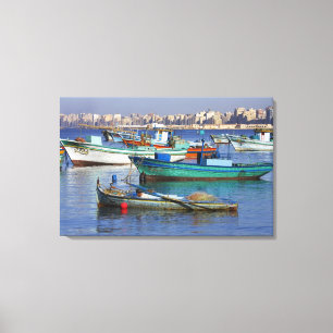 Colourful fishing boats in the Harbour of Canvas Print