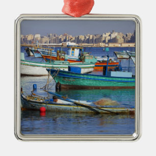 Colourful fishing boats in the Harbour of Metal Tree Decoration