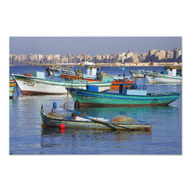 Colourful fishing boats in the Harbour of Photo Print (Front)