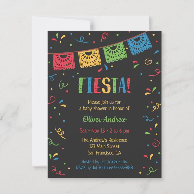Colourful Flags and Confetti Fiesta Baby Shower Invitation (Front)