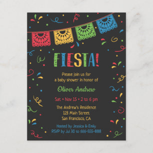 Colourful Flags and Confetti Fiesta Baby Shower Invitation
