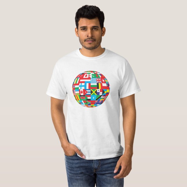 Colourful Flags Of The World Globe T-Shirt (Front Full)
