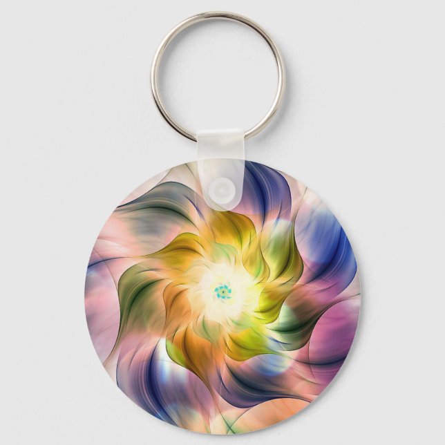 Colourful Flame Fractal Flower  Key Ring (Front)