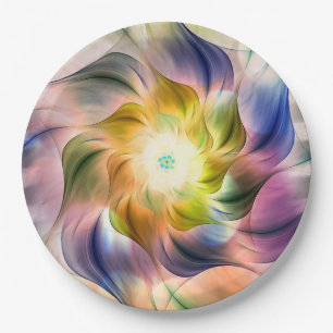 Colourful Flame Fractal Flower  Paper Plate