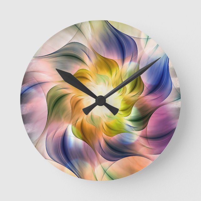 Colourful Flame Fractal Flower  Round Clock (Front)