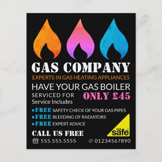 Colourful Flames, Gas Engineer & Supplier Advert Flyer Zazzle.co.uk