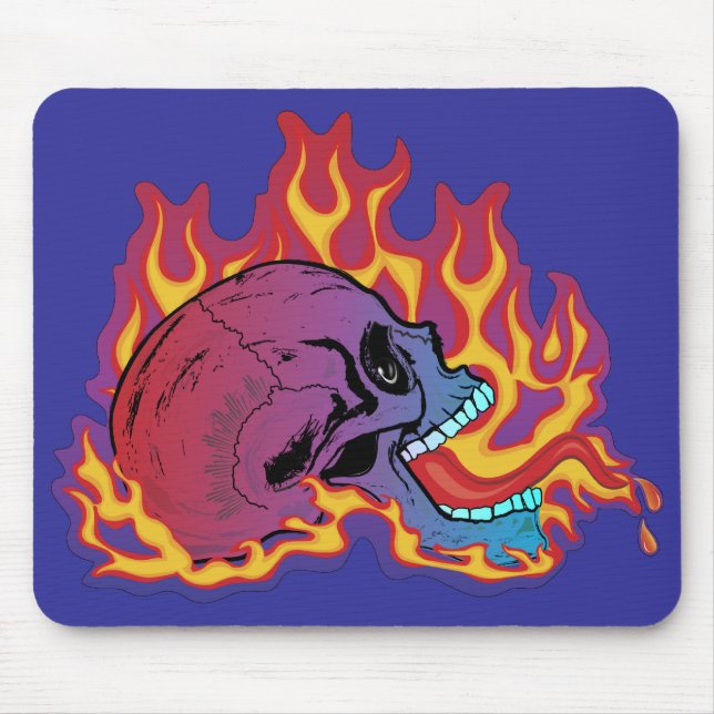 Colourful Flaming Skull Mouse Mat (Front)