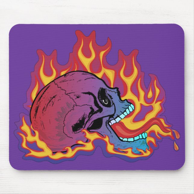 Colourful Flaming Skull Mouse Mat (Front)