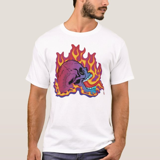 Colourful Flaming Skull T-Shirt (Front)