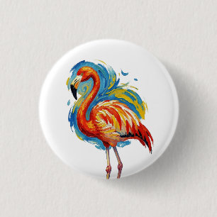 Colourful Flamingo Abstract Brushstroke Bird Art 3 Cm Round Badge