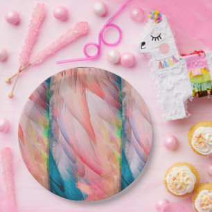 Colourful Flamingo Feathers Paper Plate
