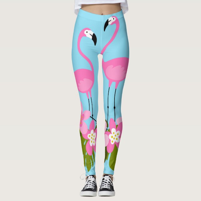 Colourful Flamingo Flower Leggings (Front)
