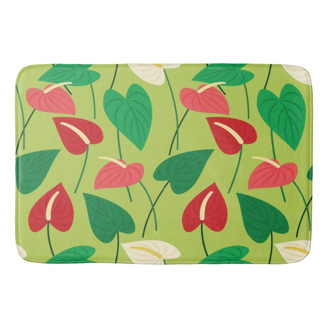 Colourful flamingo flowers pattern bath mat (Front)