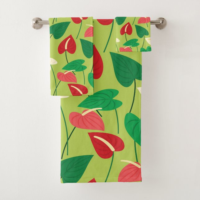 Colourful flamingo flowers pattern bath towel set (Insitu)