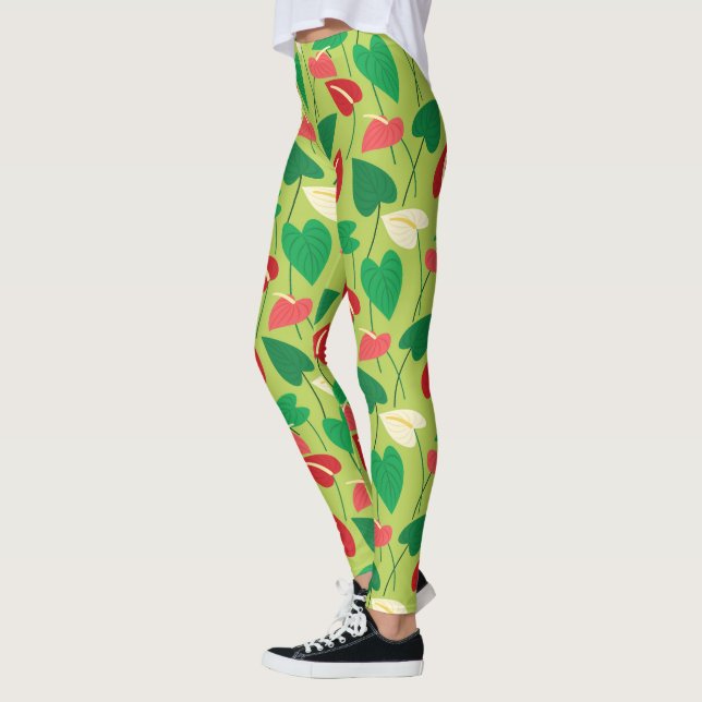 Colourful flamingo flowers pattern leggings (Left)