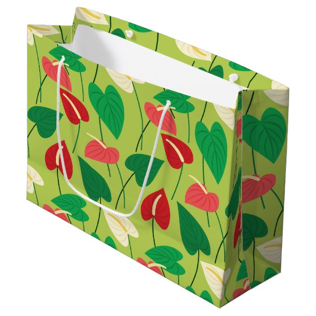Colourful flamingo flowers pattern medium gift bag (Front Angled)