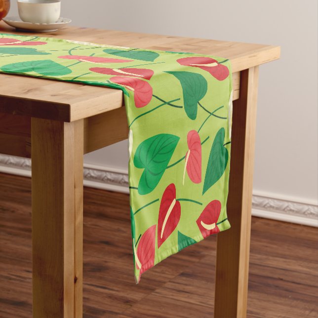 Colourful flamingo flowers pattern short table run runner (In Situ)