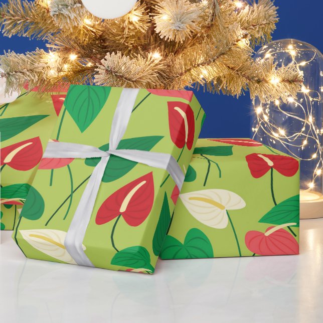 Colourful flamingo flowers pattern wrapping paper (Holidays)