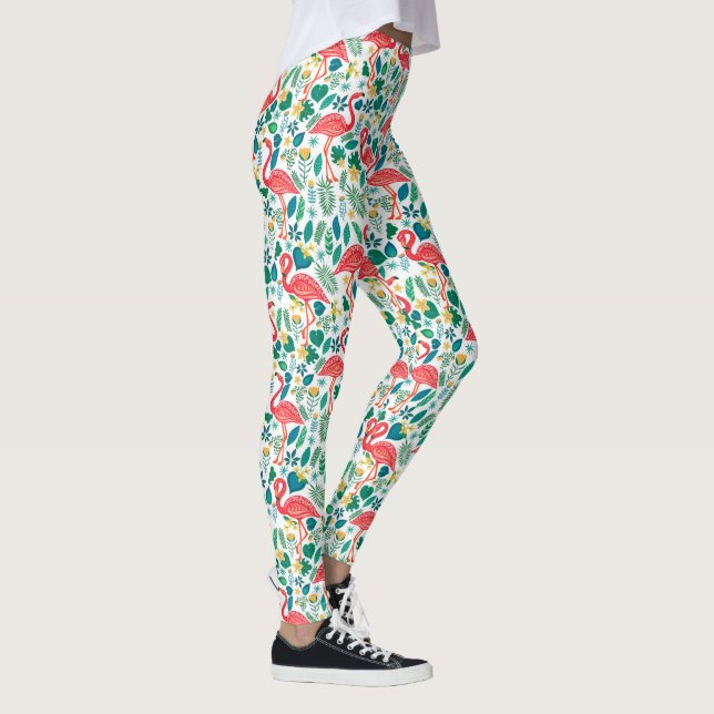 Colourful flamingos tropical flowers pattern leggings (Right)