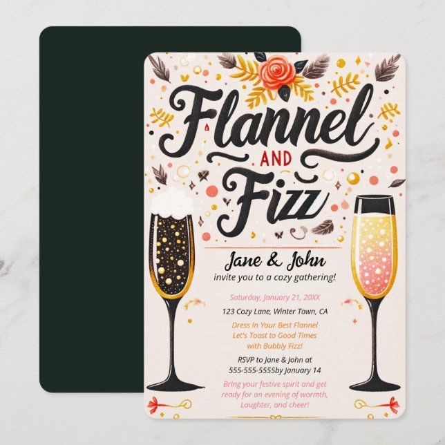 Colourful Flannel and Fizz Bubbly Drinks Party  Invitation (Front/Back)