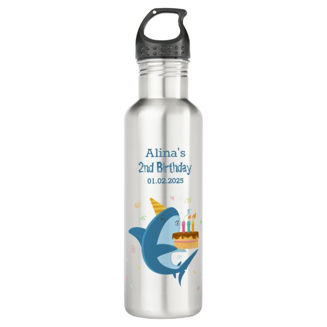 Colourful Flat Simple Baby Sharks Birthday Party  710 Ml Water Bottle (Front)