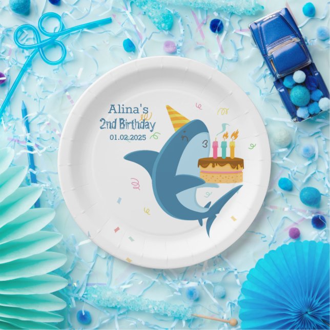 Colourful Flat Simple Baby Sharks Birthday Party 9 Paper Plate (Party)