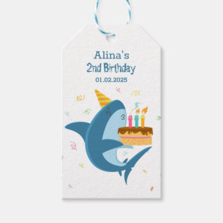 Colourful Flat Simple Baby Sharks Birthday Party Gift Tags
