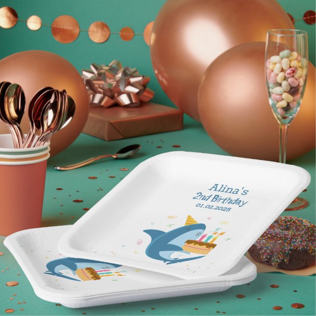 Colourful Flat Simple Baby Sharks Birthday Party Paper Plate (Multi)