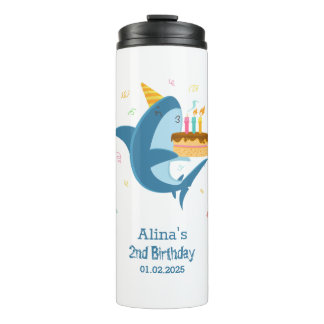 Colourful Flat Simple Baby Sharks Birthday Party Thermal Tumbler