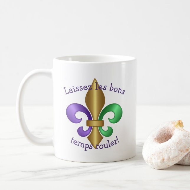 Colourful Fleur de Lis Good Times Coffee Mug (With Donut)