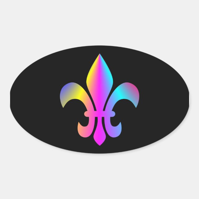 Colourful Fleur de Lis Oval Sticker (Front)