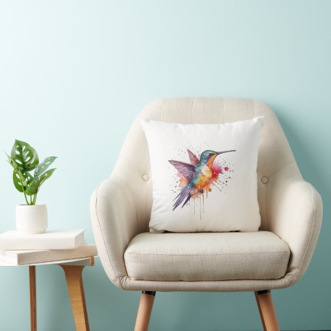 Colourful Flight, watercolor hummingbird  Cushion (Chair)