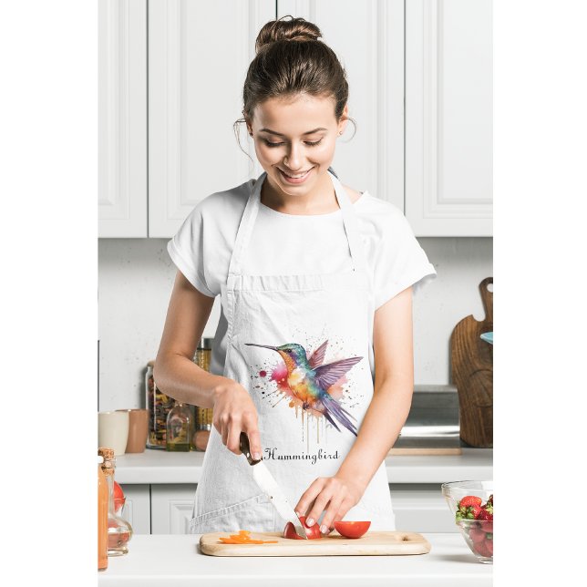 Colourful Flight, watercolor hummingbird custom Apron (Creator Uploaded)