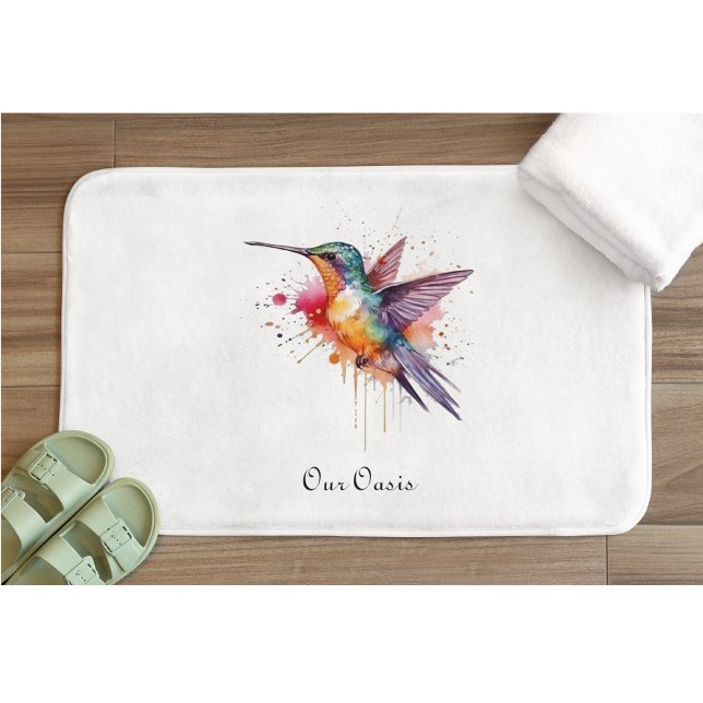 Colourful Flight, watercolor hummingbird custom Bath Mat (Creator Uploaded)