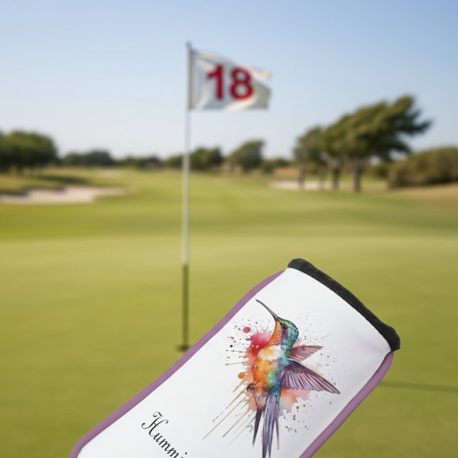 Colourful Flight, watercolor hummingbird custom Golf Head Cover (Creator Uploaded)