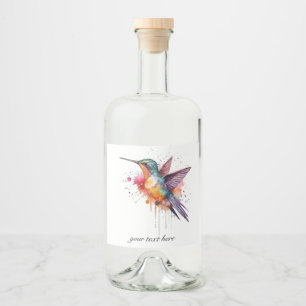 Colourful Flight, watercolor hummingbird custom Liquor Bottle Label