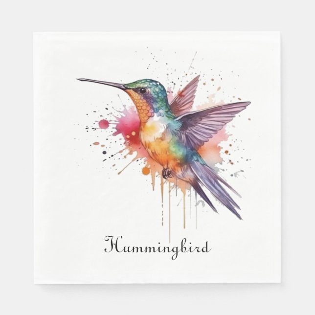 Colourful Flight, watercolor hummingbird custom Napkin (Front)