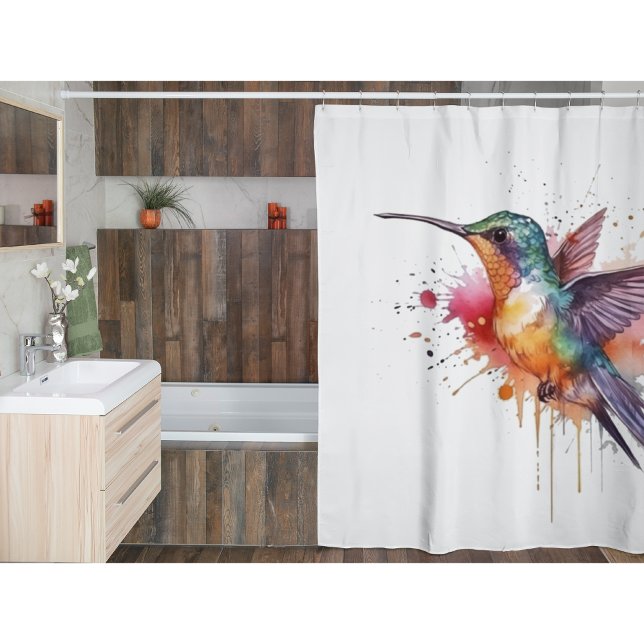 Colourful Flight, watercolor hummingbird  Shower Curtain (Creator Uploaded)