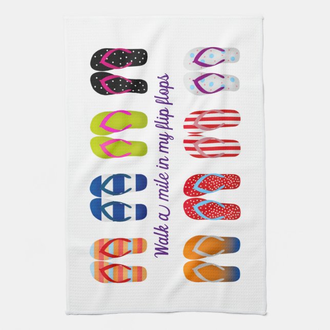 Colourful Flip Flop Design Tea Towel (Vertical)