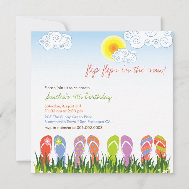 Colourful Flip Flops Fun In The Sun Birthday Party Invitation (Front)