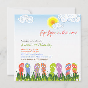 Colourful Flip Flops Fun In The Sun Birthday Party Invitation